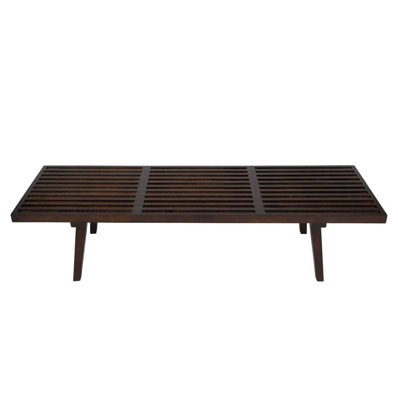 60" Solid Wood Platform Bench Rubberwood Rectangular Entryway Vanity Bench with Slatted Design for Home Office Living Room