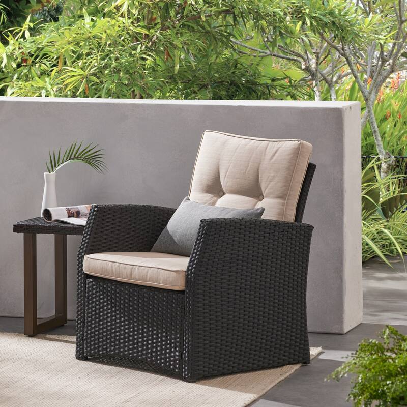 Roomfitters St Marta Outdoor Wicker Single Sofa Chair with Water Resistant Cushions, Patio Armchair - Single Unit - Dark Brown