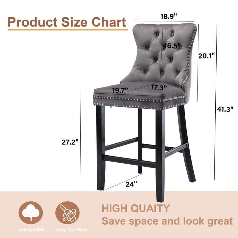 Contemporary Upholstered Velvet Barstools with Button Tufted Set of 6