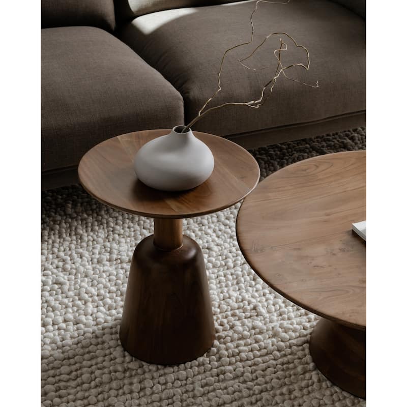 Aurelle Home Nilla Art Deco Solid Acacia Wood End Table - Dark Brown