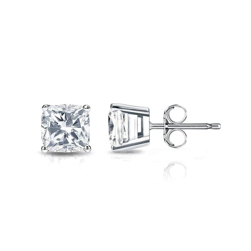 Auriya Lab Grown Cushion 4-Prong Diamond Stud Earrings 2.00 to 10.00 ct. tw. Push-Back (D-E VVS) - 3.50ct. wt. - Gold - White