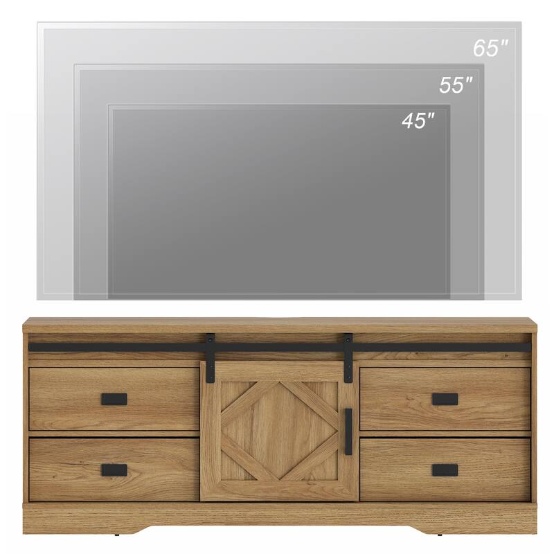 WAMPAT Farmhouse TV Stand with Sliding Barn Door for Living Room