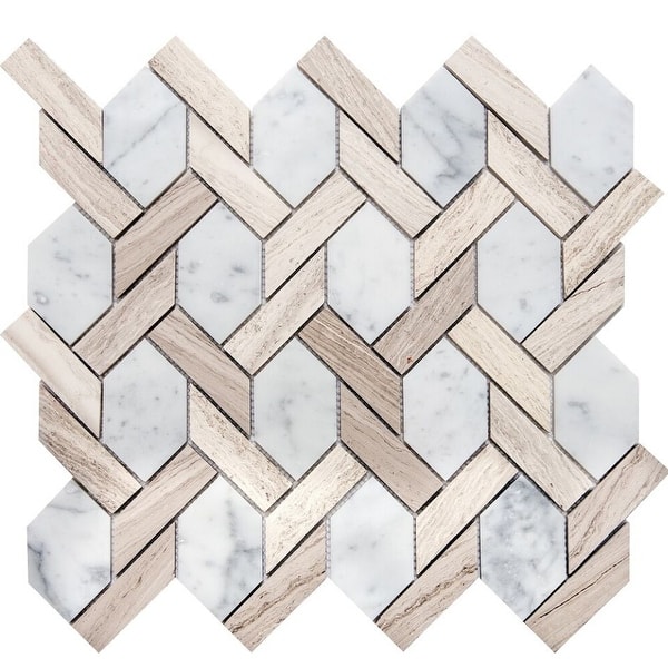 The Tile Life Santorini Hex 12 x 12 Carrara/ Wooden White Marble