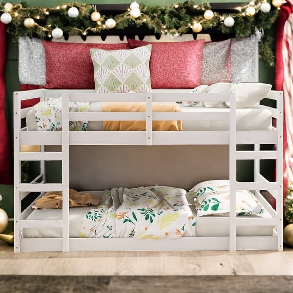 slide 2 of 12, Full Over Full Bunk Bed with Ladder, Solid Construction, White White