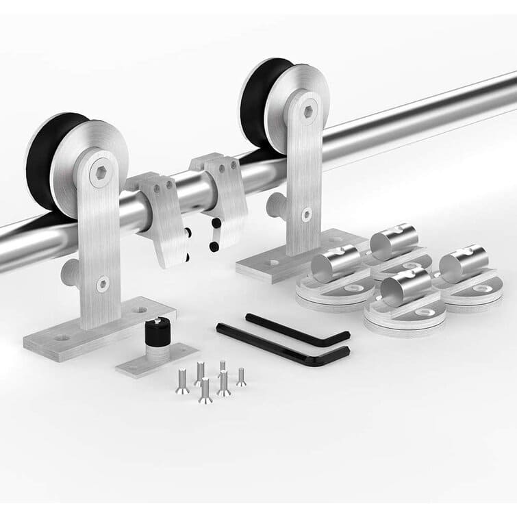 WINSOON 5-8FT Silver Stainless Steel Single Door Barn Door Hardware Kit