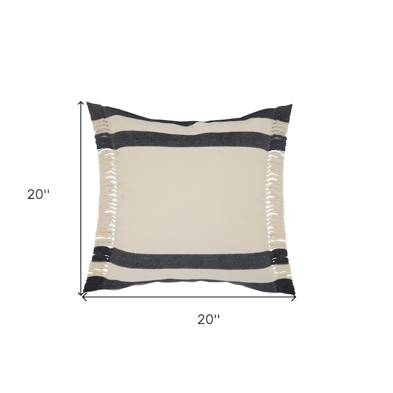 HomeRoots 20" X 20" Ensign Blue White And Linen 100% Cotton Striped Zippered Pillow