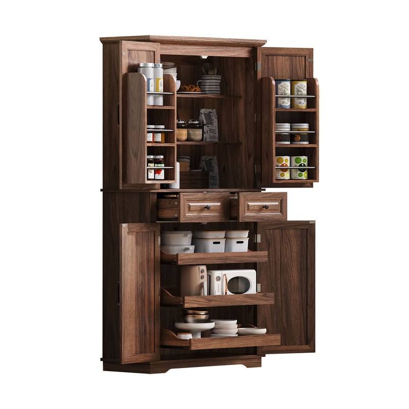 Freestanding 71" Tall Kitchen Pantry Cabinet with Pull-Out Organizers and Unique Embossed Texture for Organized Storage