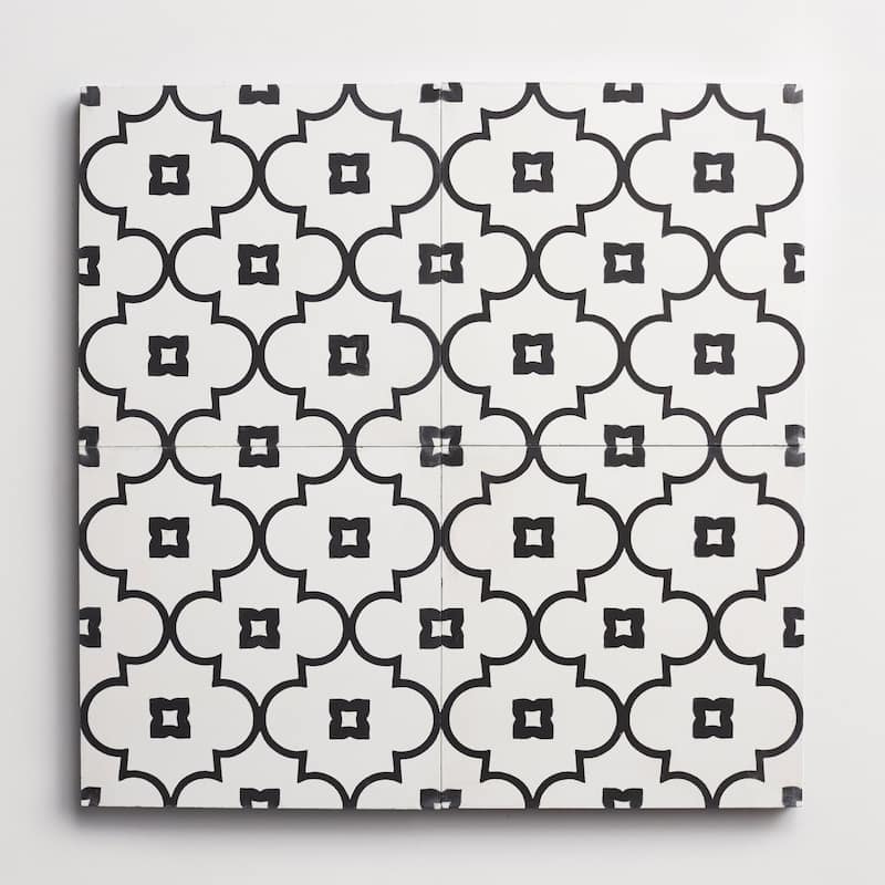 Handmade Guelz White and Black Tile, Pack of 12 (Morocco)