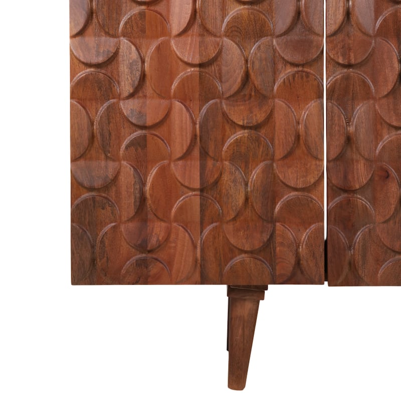 Mango Wood Cabinet with Geometric Carved Front Finish - 63" Brown - 63" x 15" x 29.5"
