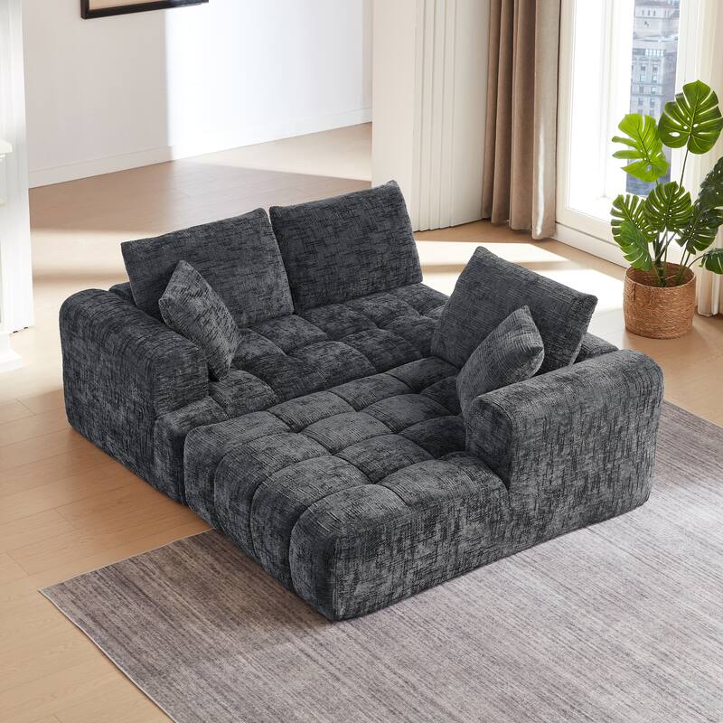 L-Shape Sectional Sofa with Chaise Lounge, Oversized Chenille Upholstered 4 Seater Sofa, Compressed Sofa with Throw Pillows