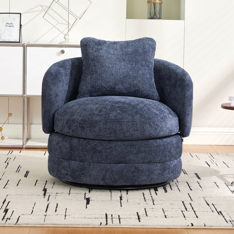 30"W Modern Upholstered Armchair,Accent Chair with a Pillow - Navy Blue