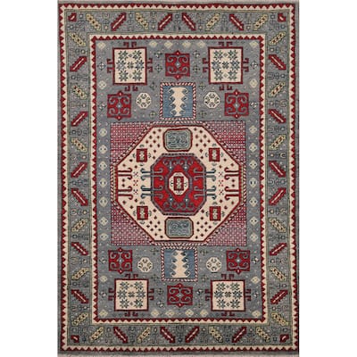 Geometric Kazak Accent Rug Hand-Knotted Wool Carpet - 3'4" x 4'10"