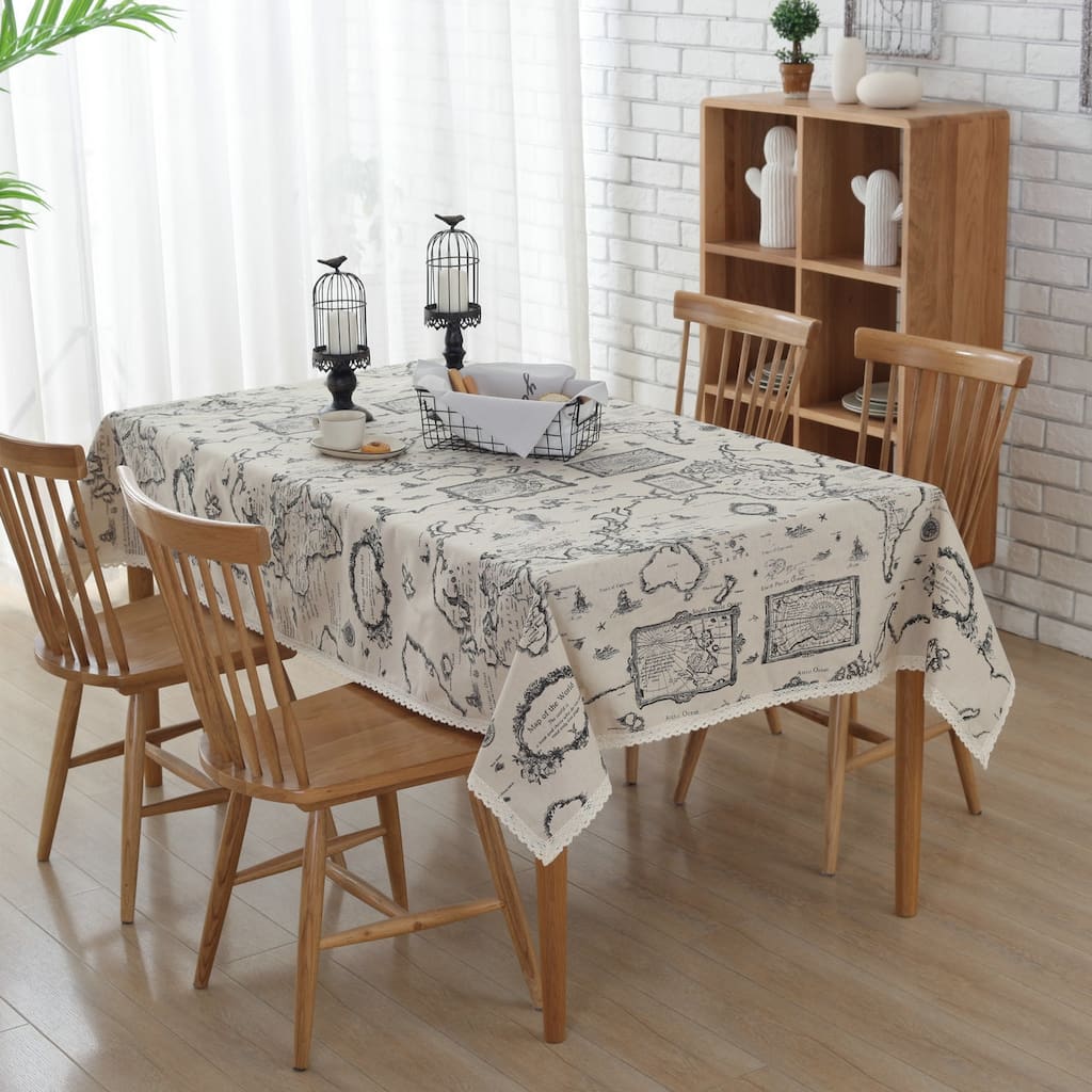 54"x 80" Simple Map Pattern Rectangle Cotton and Linen Tablecloth - 54"x 80"