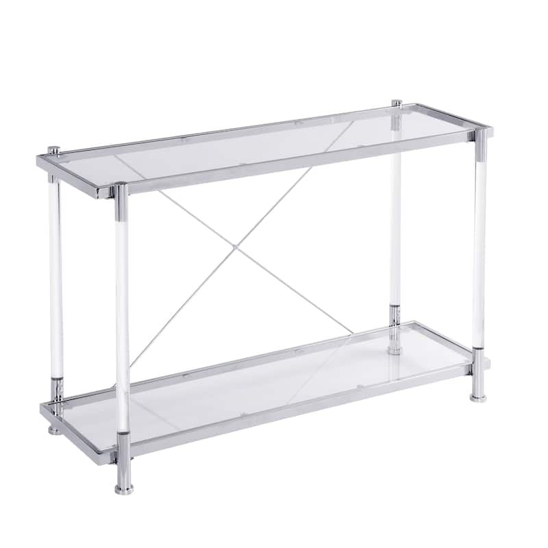 Stylish Sofa Table with Tempered Glass and Acrylic Legs, Ideal for Living Room and Bedroom Decor.