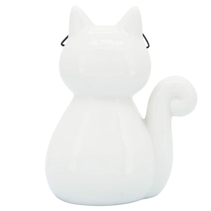 Sagebrook Home Porcelain Cat Statue White Kitty with Glasses Decorative Sculpture