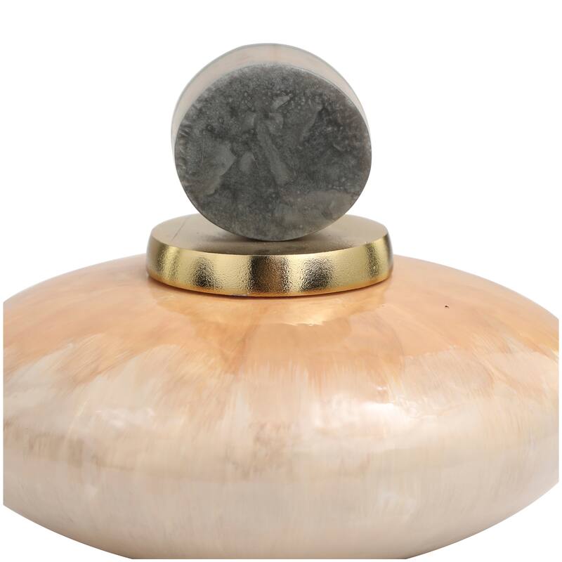 Beige Glass Ombre Geometric Decorative Jars with Peach Accents and Gray Marble Top