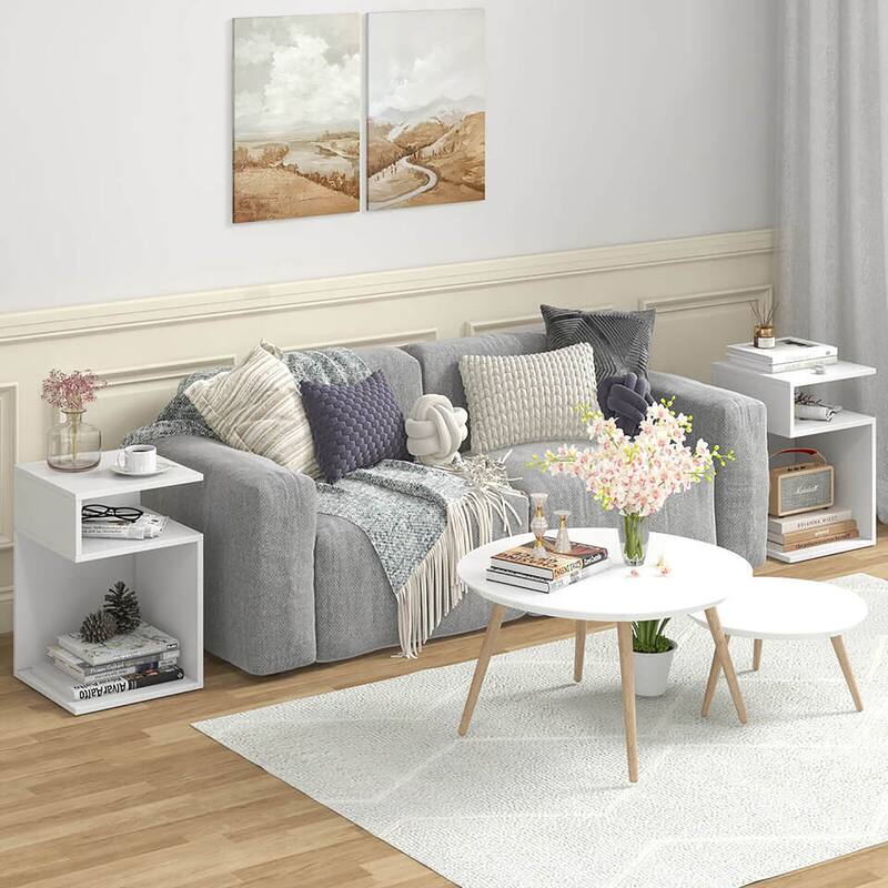 Gymax 2PCS S-Shaped Side Table for Small Space Morden End Table