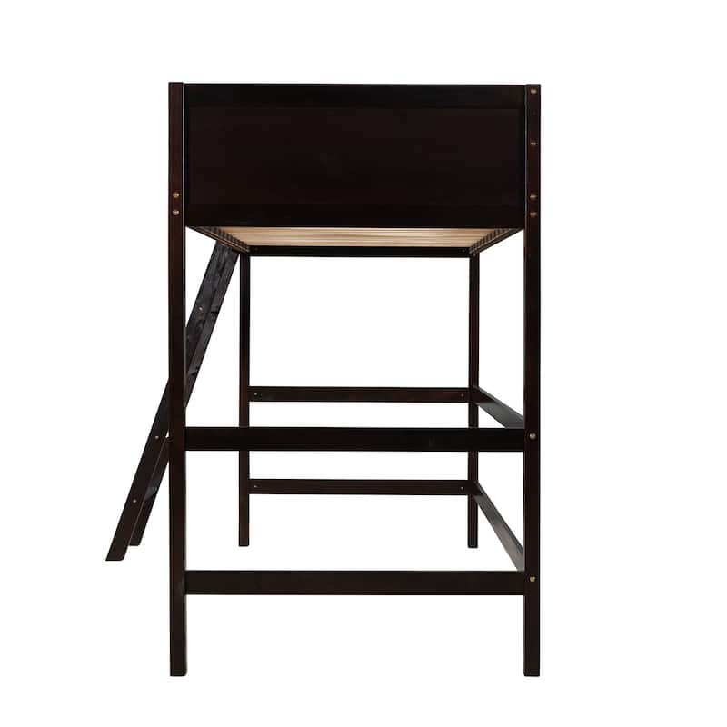 Solid Wood Twin Size Loft bed with Ladder(Espresso)