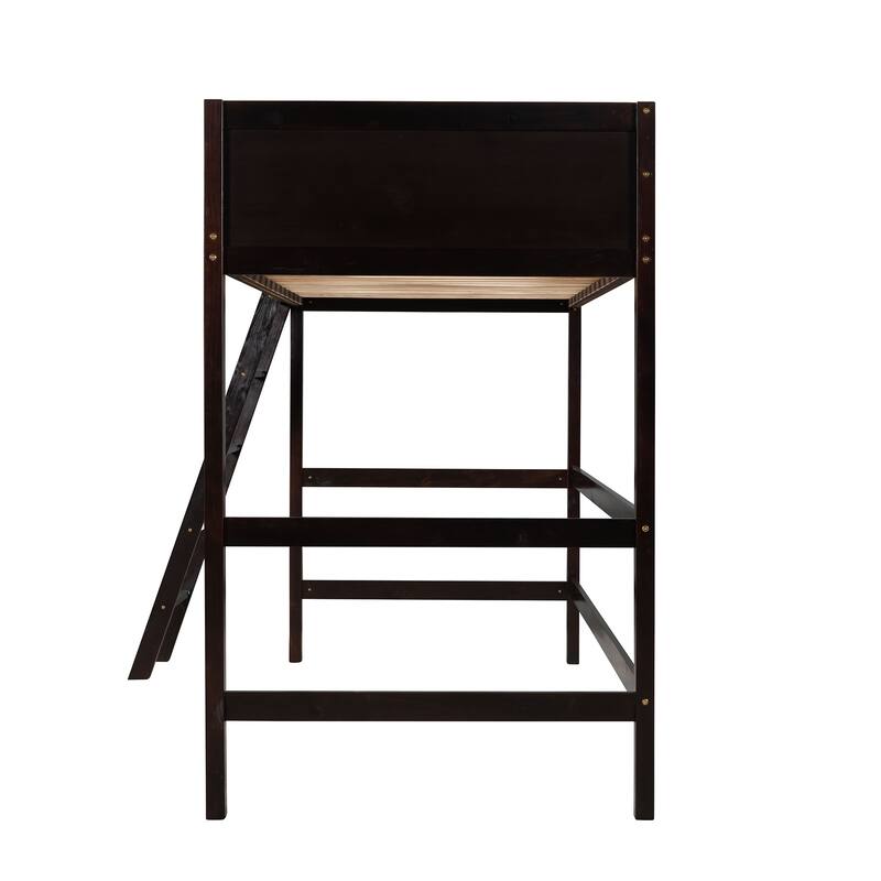 Twin Loft Bed for Kids, Solid Wood Frame with Ladder, Safe Guard Rails, Ideal Space-Saving Solution, Espresso/White Finish