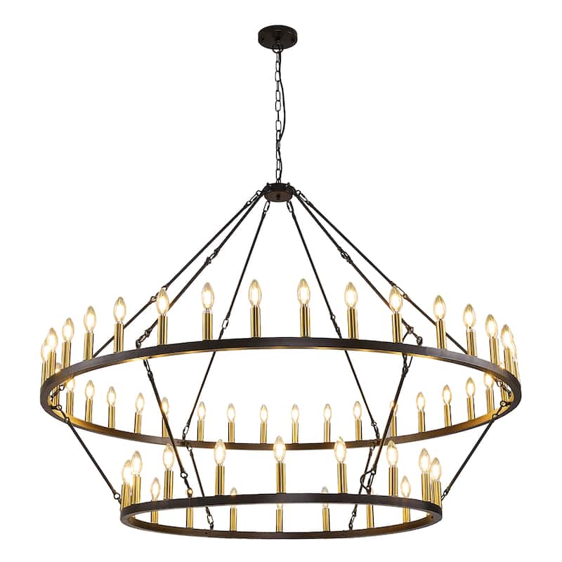 54-Lights Dimmable Two Tiers Wagon Wheel Chandeliers Classic Candle Industrial Chandelier for Living Room Entryway - N/A