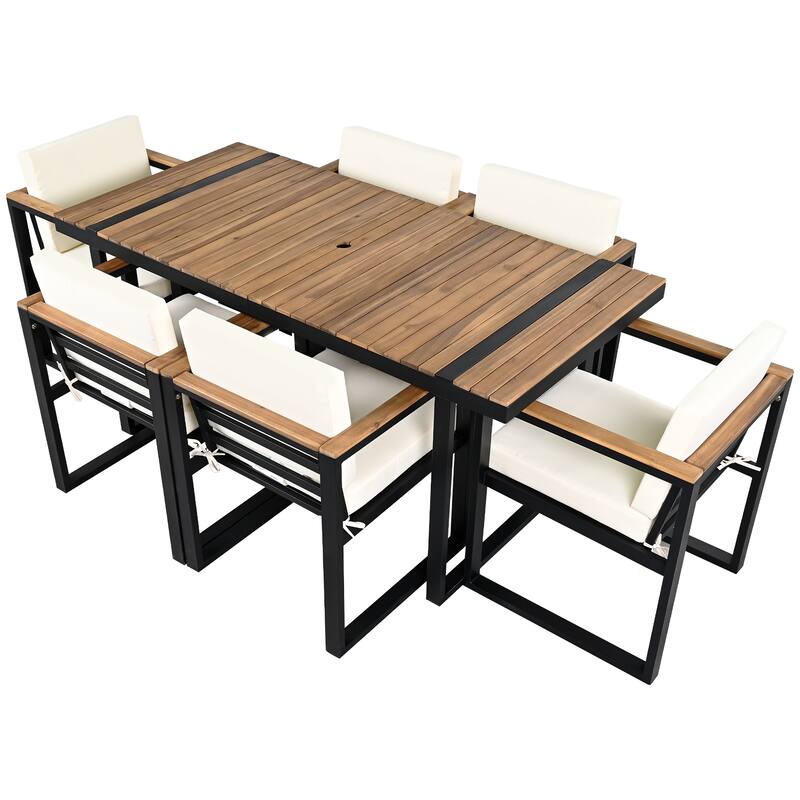 Modern 7 Pieces Outdoor Dining Set with Removable Cushions, Patio Dining Table and Chair Set for Patio, Backyard 7 Pack