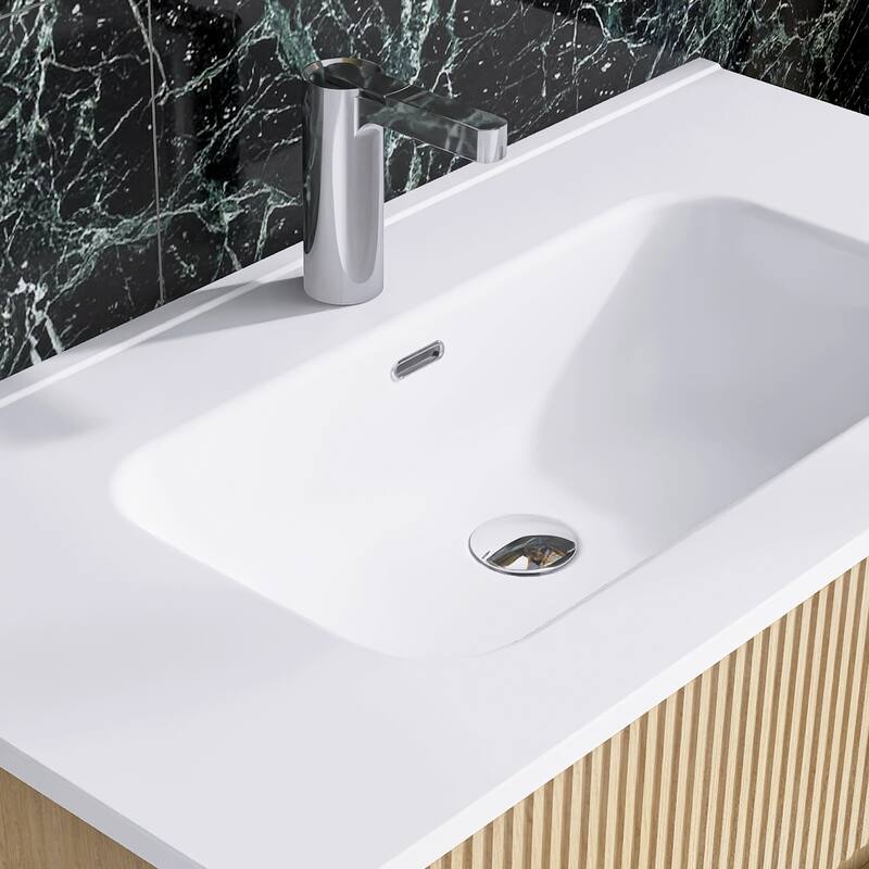 Floating Bathroom Vanity Integrated White Ceramic Sink