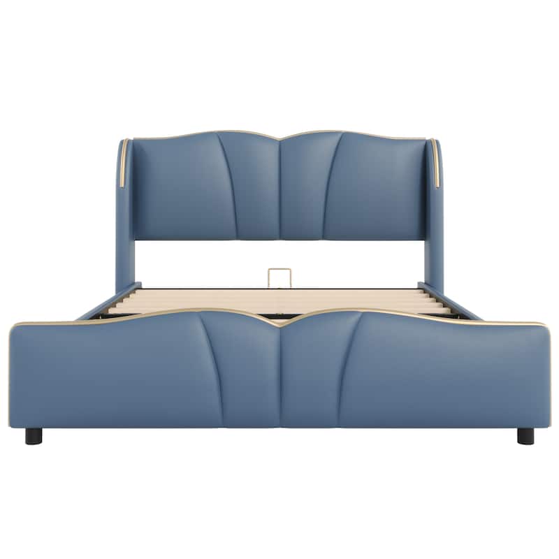 Christopher Knight Home - Emerson Modern Leather Upholstered Bed Frame with Wingback Headboard and Wavy Footboard