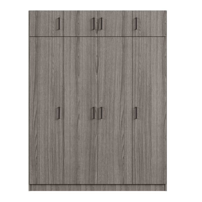 4-Door Wardrobe Armoire with Drawer and Overhead Cabinet Clothes Storage Cabinet for Bedroom