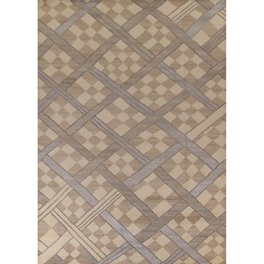Indian Trellis Modern Area Rug Handmade Wool Carpet - 9'1"x 11'8"