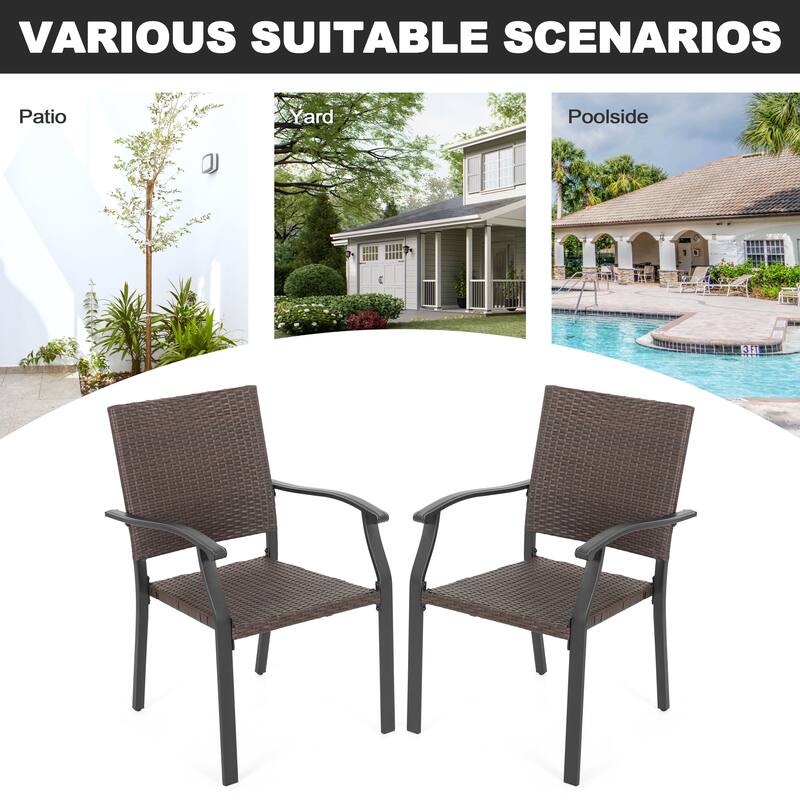 Outdoor 7-Piece Metal Wicker Dining Set with 1.6'' Umbrella Hole, Black