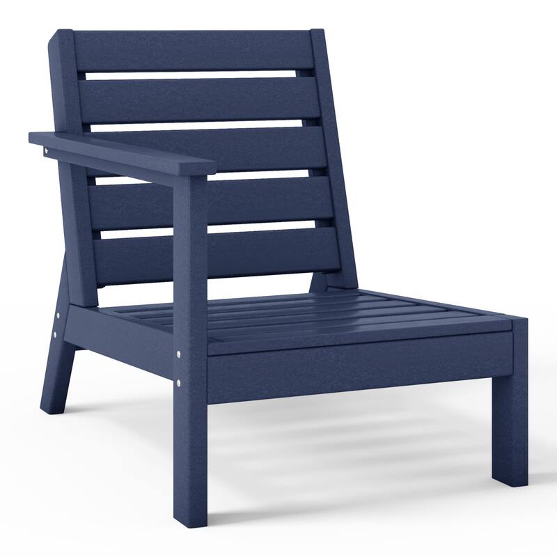 Birchwood All Weather HDPE Outdoor Patio Deep Seating Navy Blue Left Arm Facing Chair With Cushions (1-Piece)