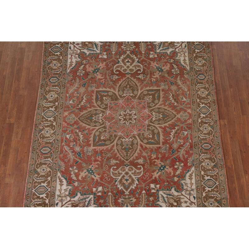 Hand Knotted Oriental 100% Wool Carpet Traditional Floral Red Heriz Area Rug - 9' 3'' X 6' 4''