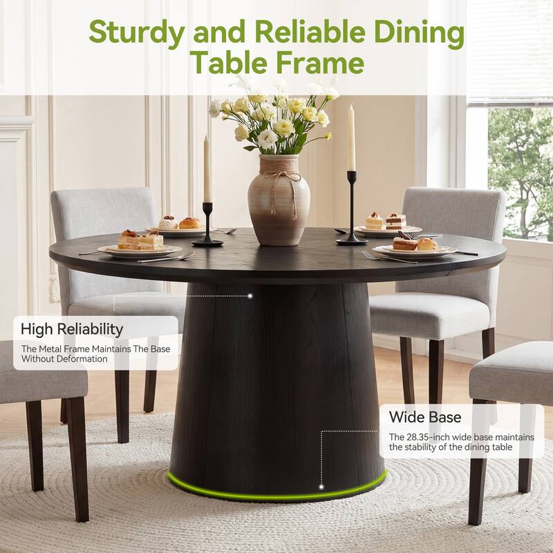 47 Inch Modern Round Dining Table for 4, Sturdy Pedestal Base