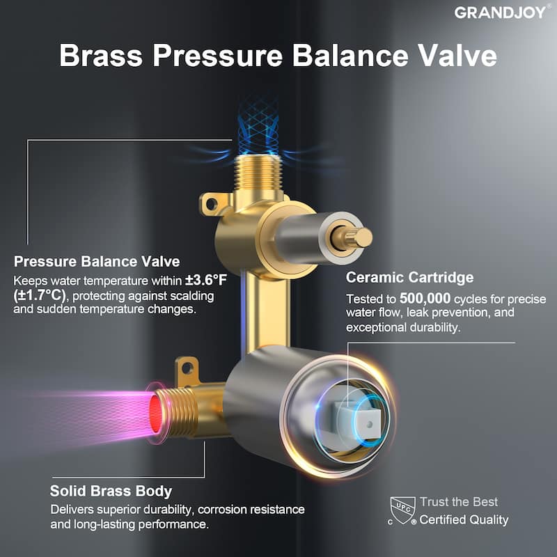 GRANDJOY Wall-Mount 2-Function Shower and Tub System with Pressure Balance Valve