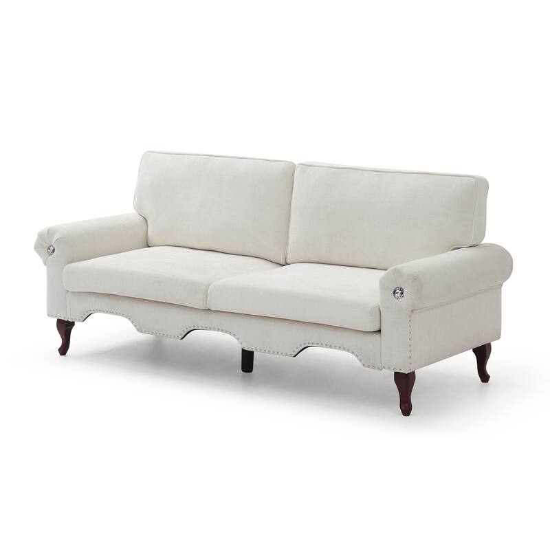 80-Inch Modern Linen 3 seat Sofa with Wooden Legs & Crystal button and Copper Nail, Tufted Backrest, for Living Room