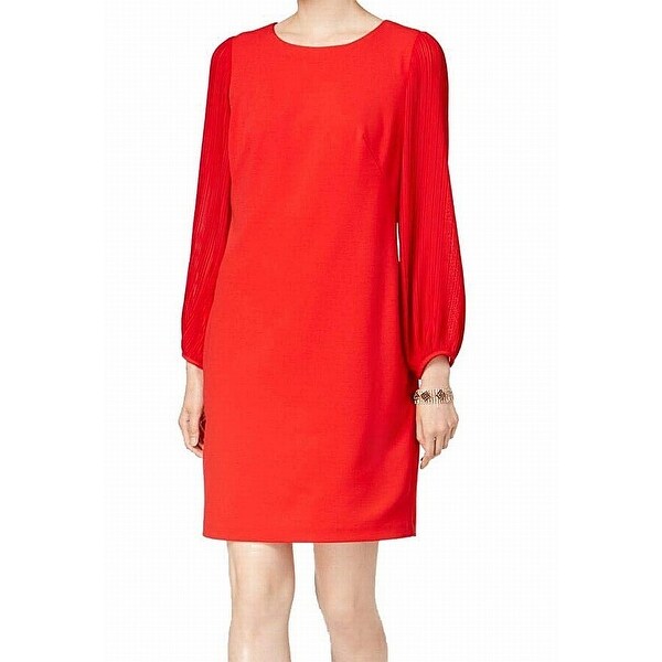 red long sleeve shift dress