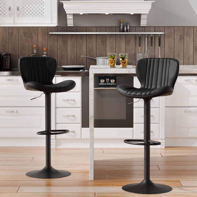 Scallop Bar Stool with 360° Swivel - Modern Kitchen & Home Bar Seating，Set of 2 - N/A - Black