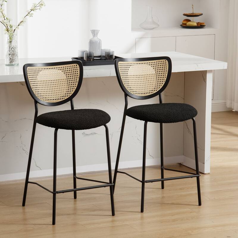 26" Rattan Counter Height Bar Stools Set of 2/3/4 - 37.8"H x 17.7"W x 21.7"D