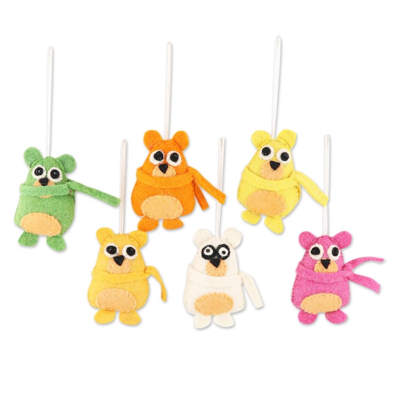 Novica Handmade Koala Christmas Wool Felt Ornaments (Set Of 6)