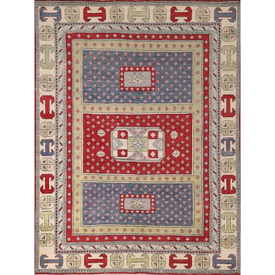 Geometric Kazak Area Rug Handmade Bedroom Wool Carpet - 4'11" x 6'6"