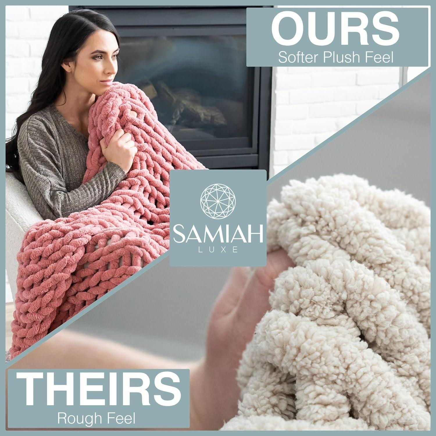 Chenille Chunky Knit Blanket Throw, Soft Breathable Fleece Blanket