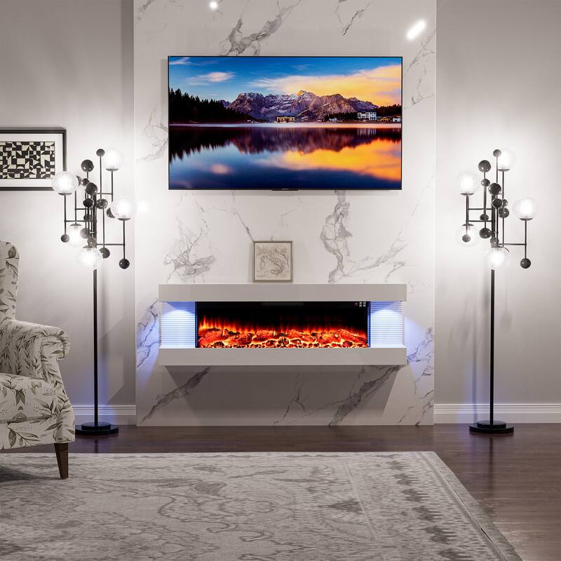 Wall Mounted LED 3-Side Electric Fireplace with Mantel