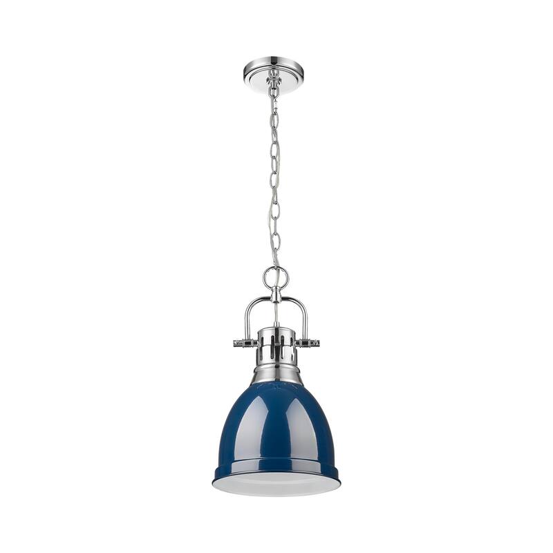 Yep by Golden Lighting Duncan 1-light 9in Chain Hung Pendant in Chrome and Navy Blue shade