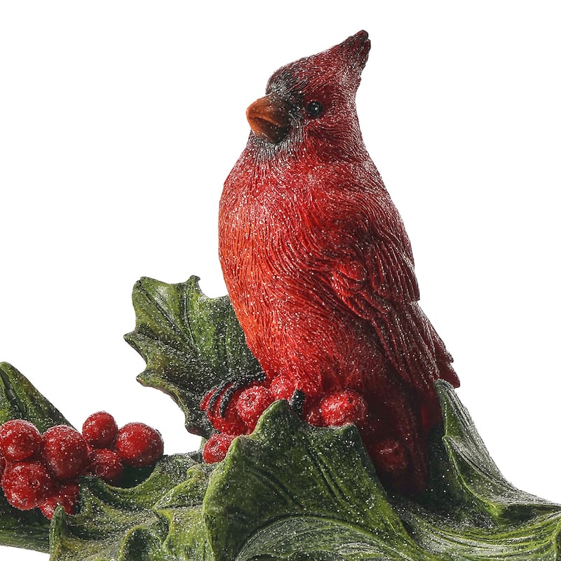 8" Resin Cardinal Holly Branch
