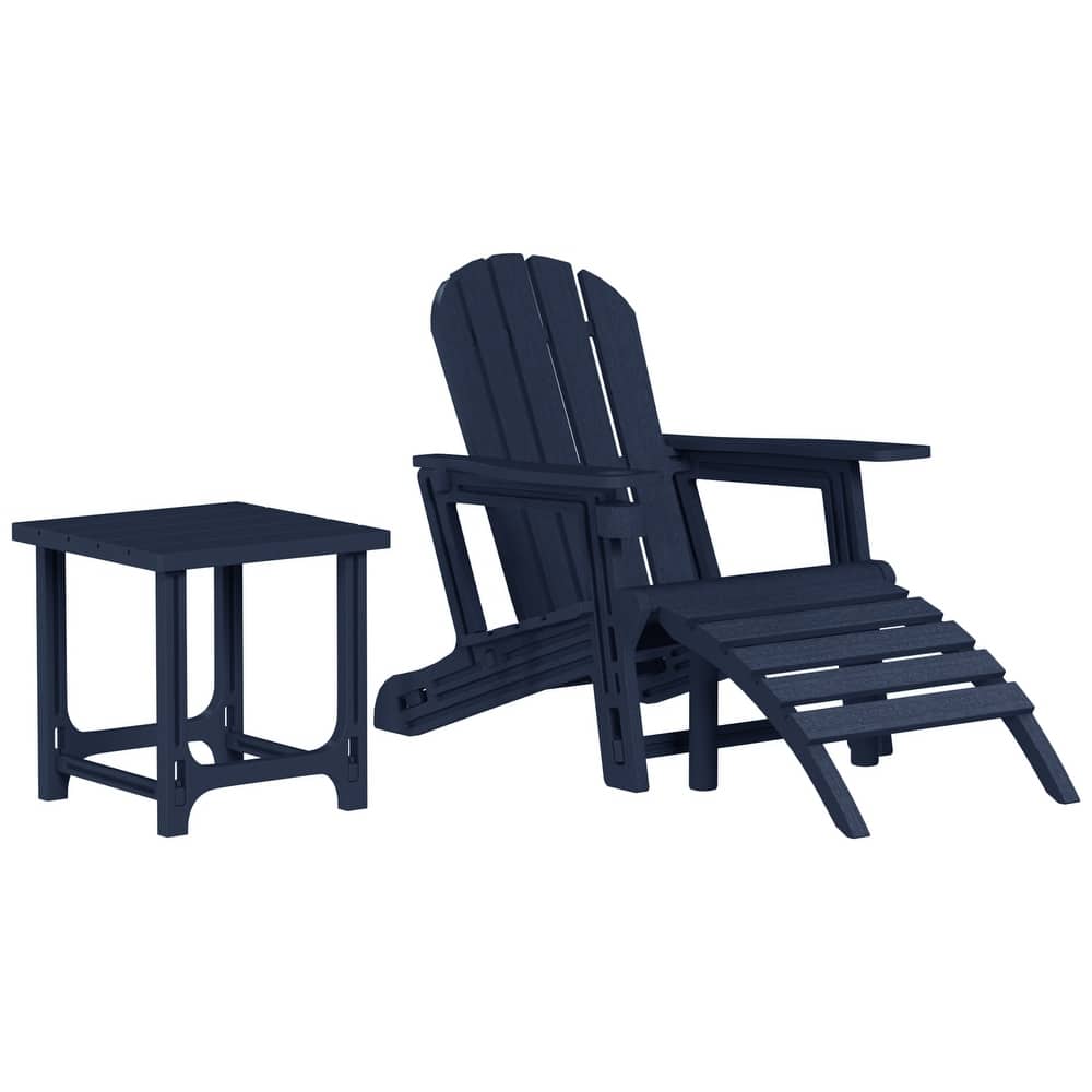 Coastline Outdoor Poly 3-Piece Set Adirondack Chair with Ottoman and Side Table