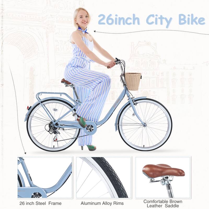 7 Speed City Bike With Basket