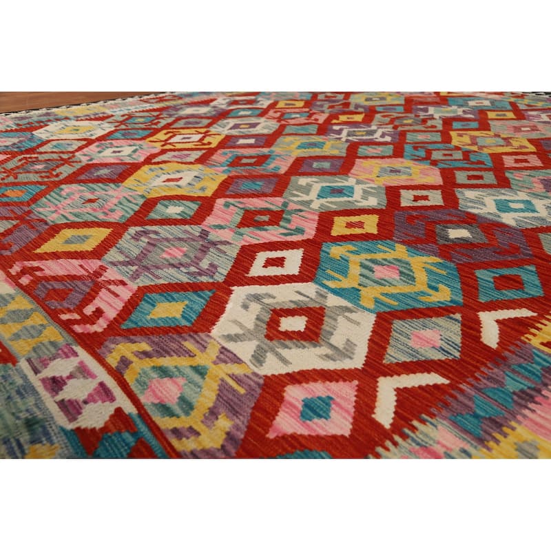 South Western Style Kilim Area Rug Hand-Woven Wool Carpet - 8'4" x 9'8"