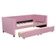 preview thumbnail 7 of 9, Twin Size Upholstered Daybed with Stripe Headboard and 2 Storage Drawers, Velvet Daybed Sofa Bed for Teens Bedroom, Pink