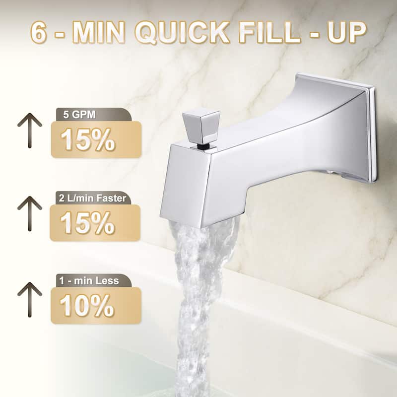 WOWOW Integrated Diverter Square Bathtub Spout in Modern