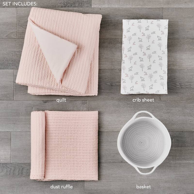 Mills Waffle Pink 4pc Baby Crib Bedding Set - Levtex Baby